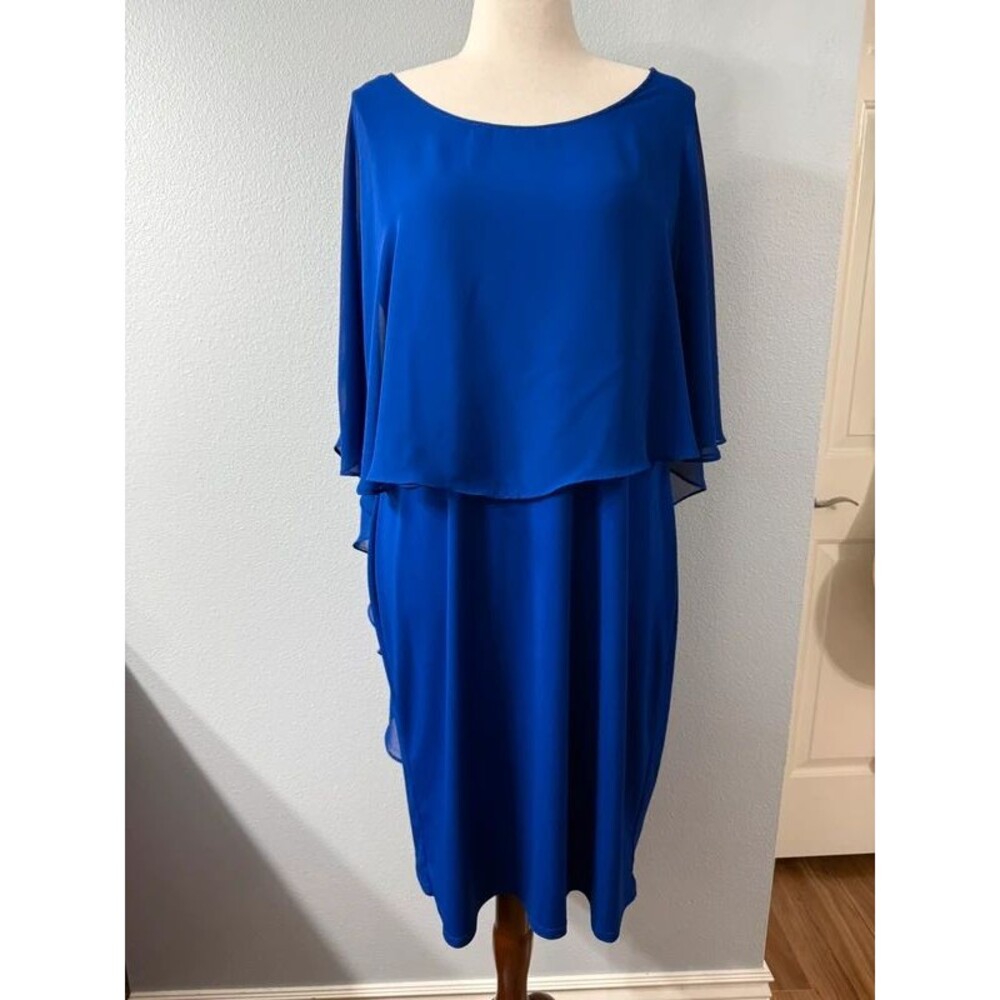 Royal Blue Pencil Dress with attached Chiffon Cape 14W